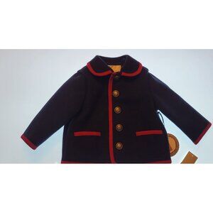 Edgehill Collection Toddler Coat Jacket Navy Blue Red Trim 12 Months Buttons